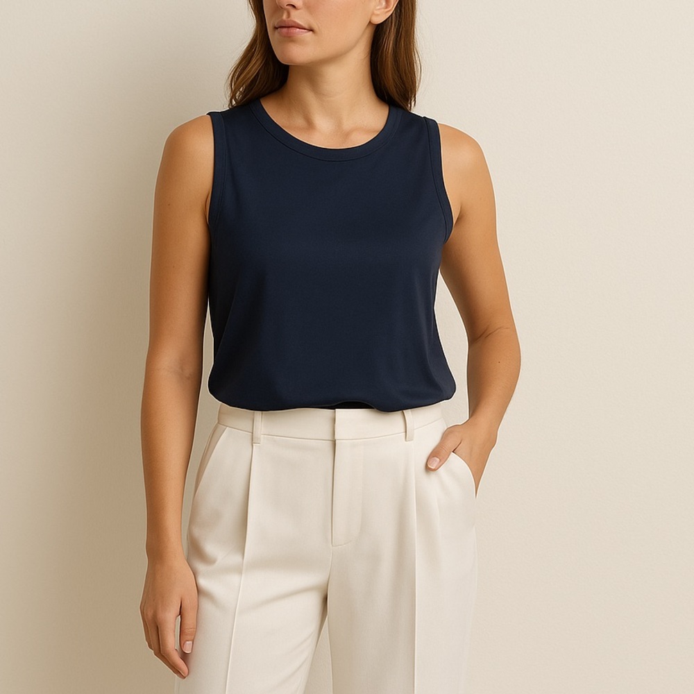 Vince Navy Silk Front Sleeveless Tank Top